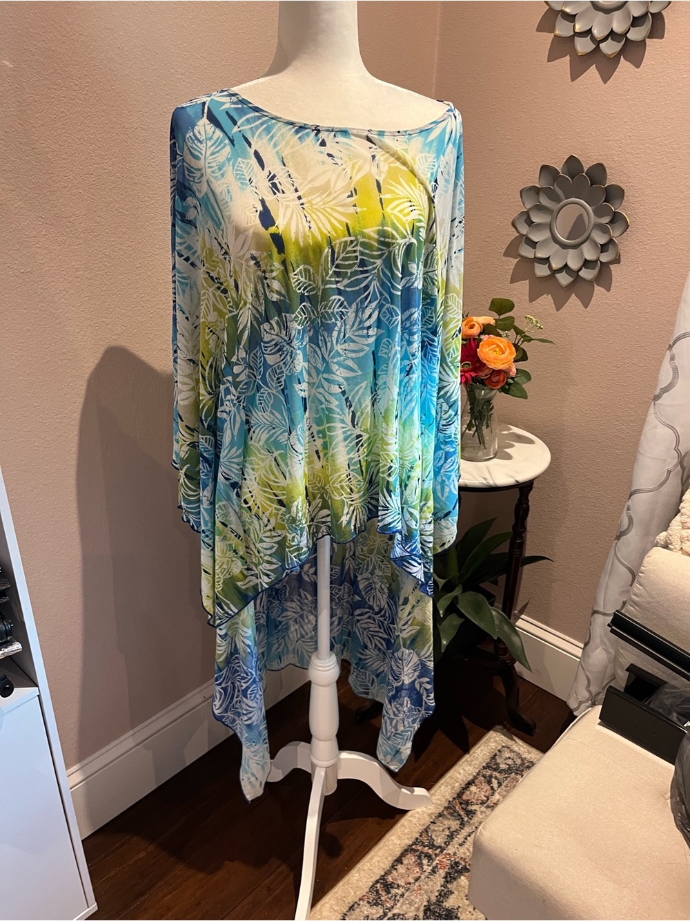 cha cha vente Blue & White Tropical Print Cover-Up